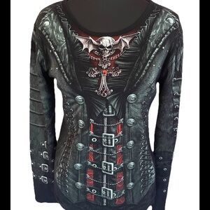 Gothic Black and Red Long Sleeve Top